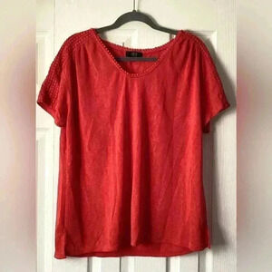 Modera Canvas Womens Top Size XXL Red Short Sleeve Casual V Neck Pullover Preppy